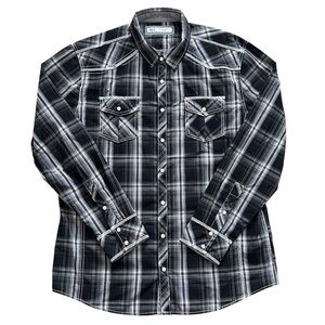 BKE Athletic Fit XL Black Gray Plaid Western Snap Shirt Cowboy